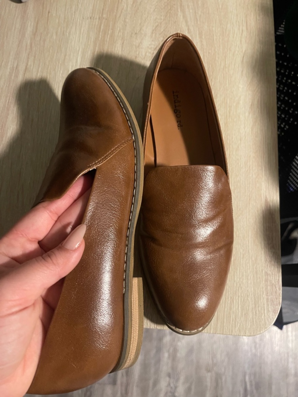 Indigo Women's Brown Leather Slip-On Loafers